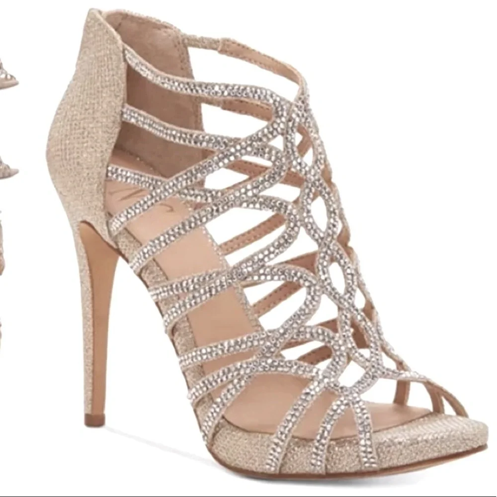 INC Womens Sharee 2 Glitter Caged Evening Sandals